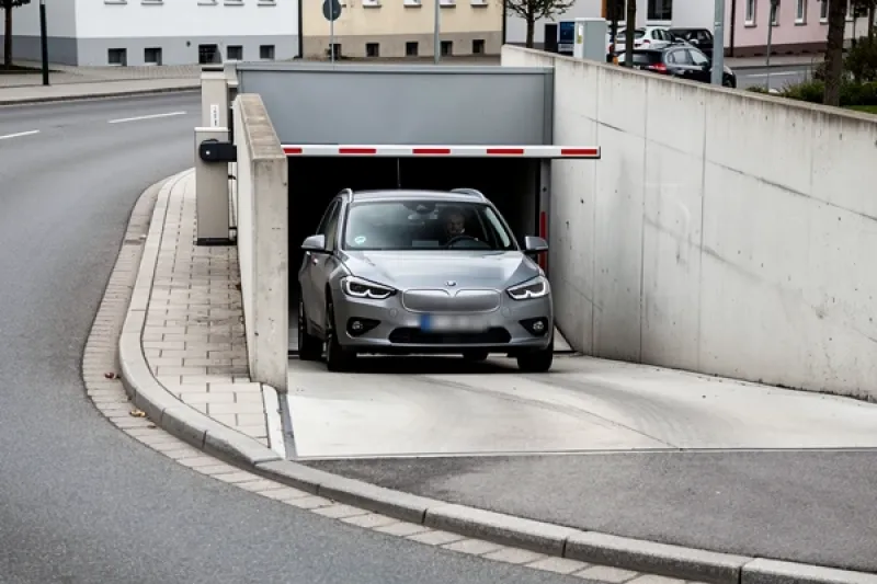 Auto fährt aus einer Tiefgarage
