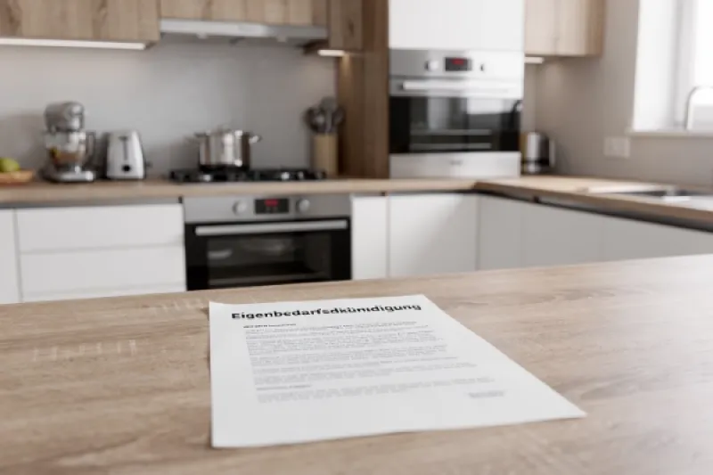 Eine Eigenbedarfskündigung liegt auf einem Küchentisch
