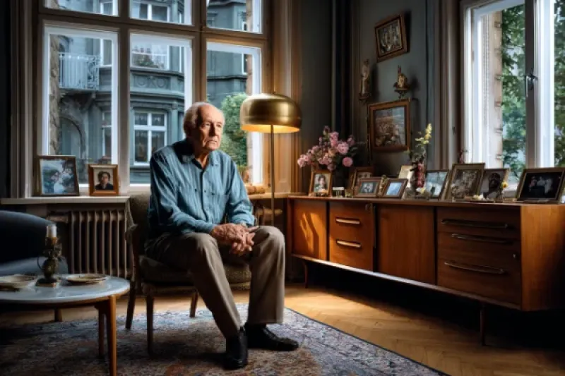 Alter Mann sitzt allein in seiner Wohnung