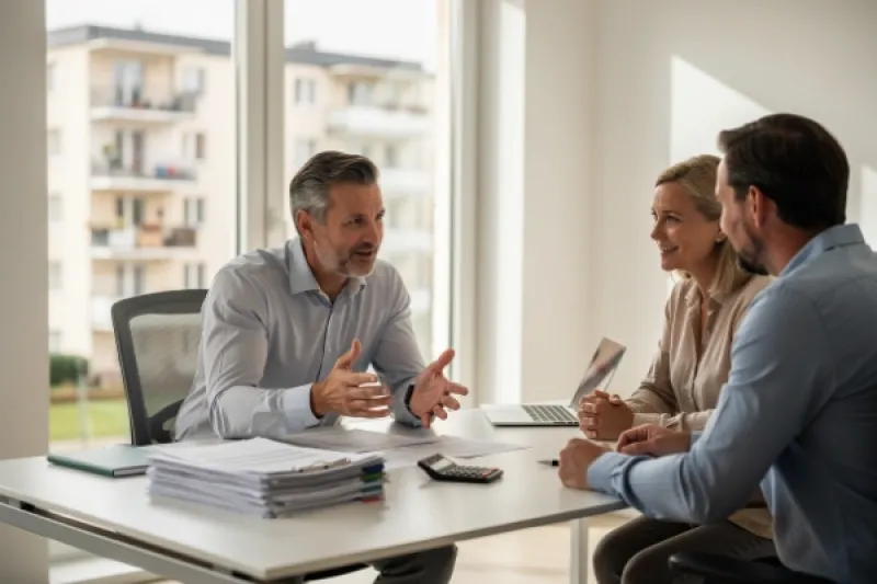 Gespräch zwischen einem Mann und einem Paar in einem Büro
