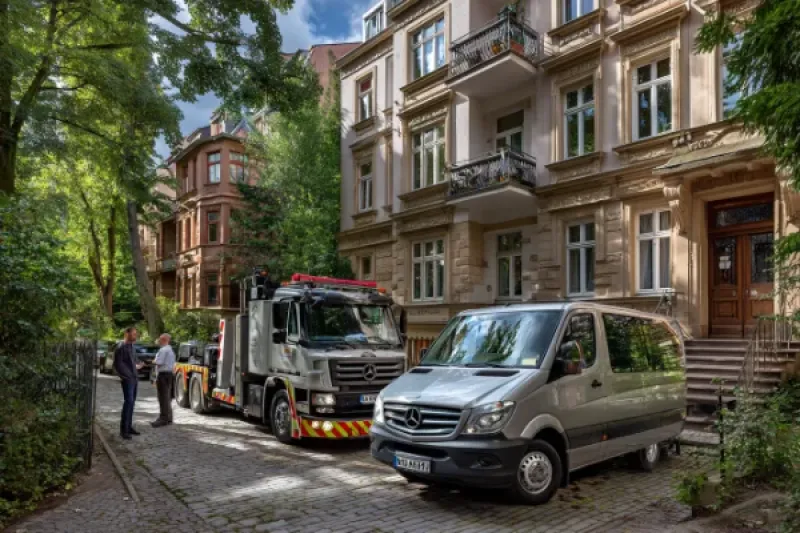 Abschleppwagen, der gerade einen PKW an die Leine nimmt
