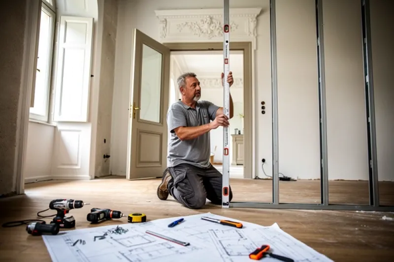 Ein Mieter bei Trockenbauarbeiten in seiner Wohnung