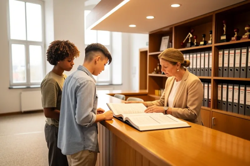 Junges Paar im Grundbuchamt