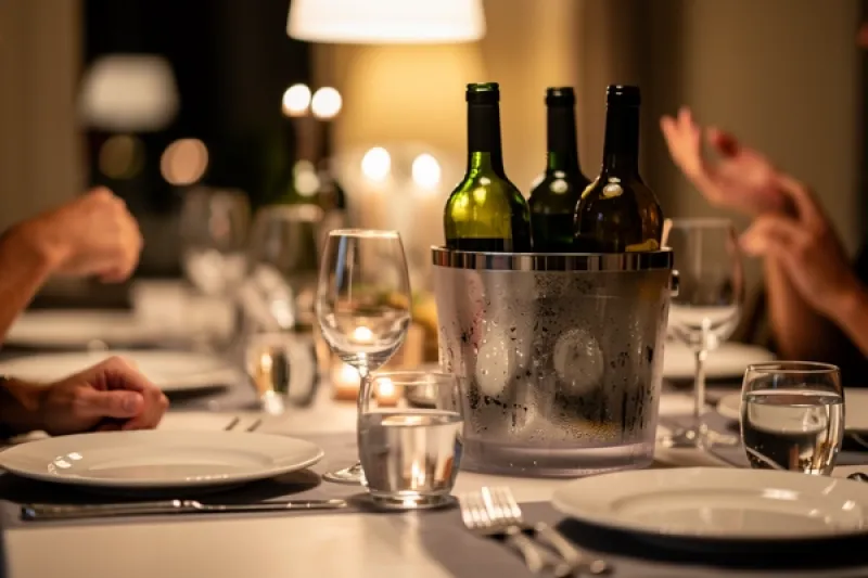 Gedeckter Esstisch mit Gästen