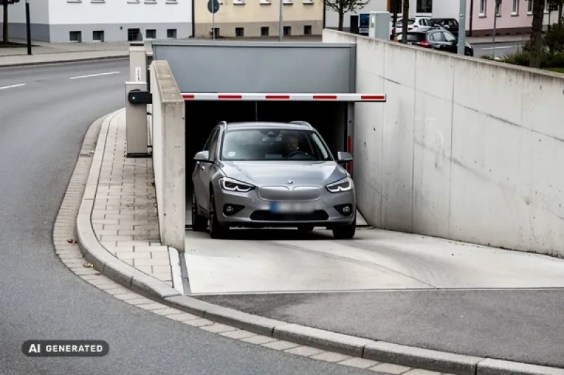 Auto fährt aus einer Tiefgarage