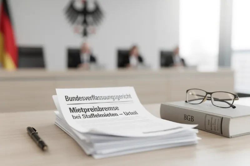 Schreibtisch mit einem Papierstapel, der auf ein Gerichtsurteil hindeutet