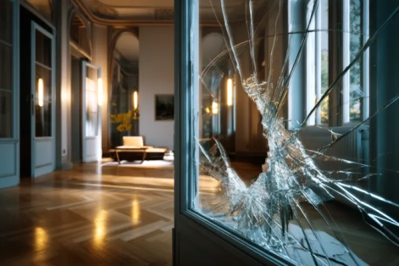 defekte Glastür in einer Wohnung