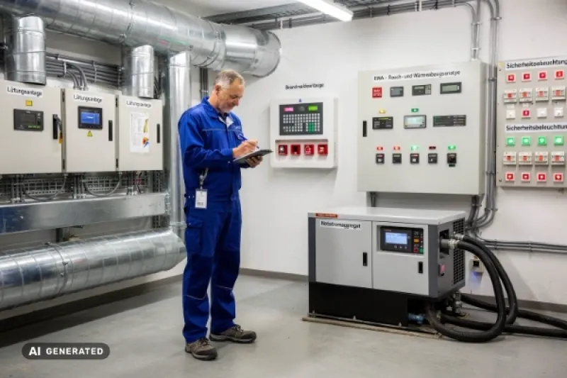 Ein Ingenieur im Blaumann wartet die Haustechnik