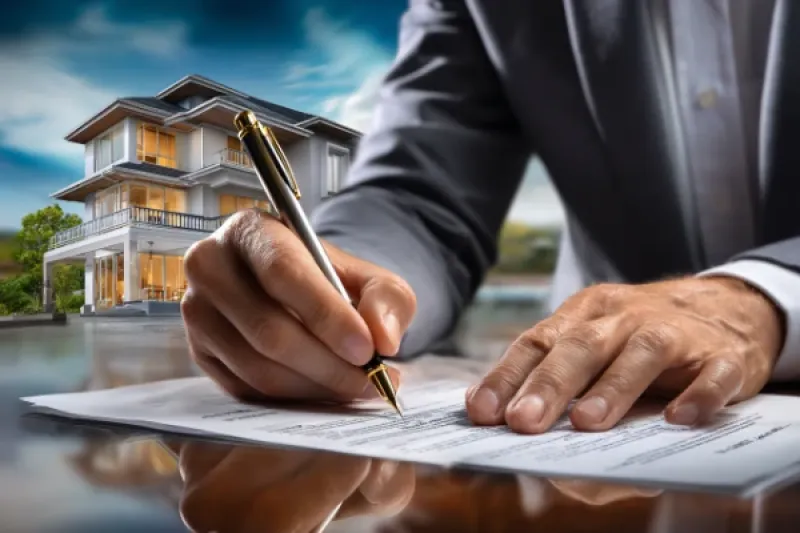 Hände eines Geschäftsmannes unterschreiben einen Vertrag