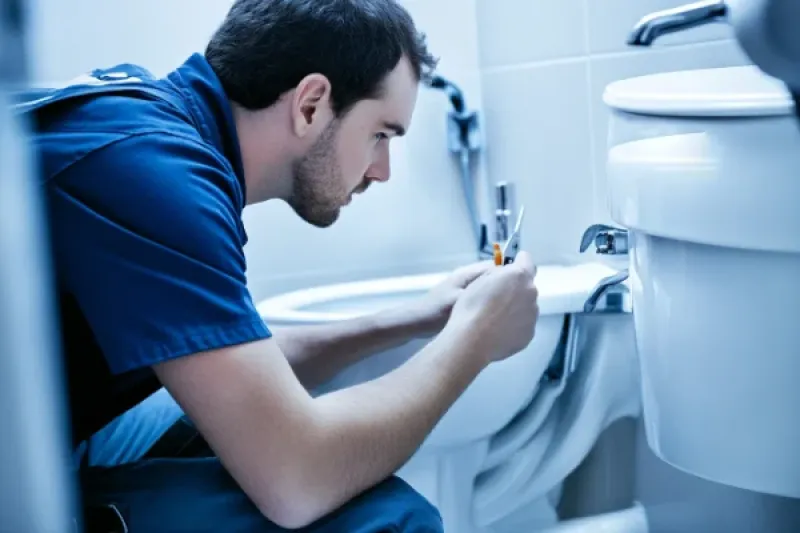 Handwerker repariert eine Toilette