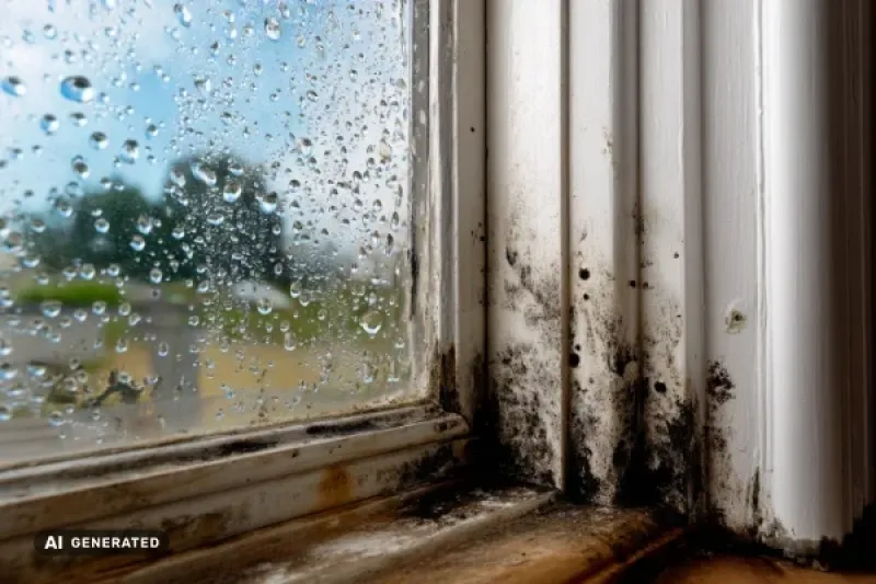 Fenster mit Schimmelbefall am Rahmen und Wänden