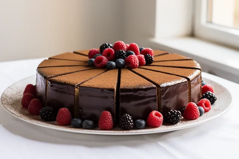 Sachertorte mit einzelnen Tortenstücken