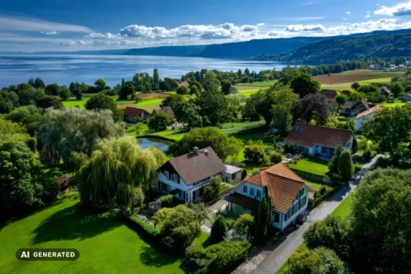 ländliche Landschaft mit Bauernhof am Bodensee