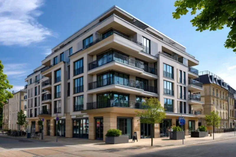 modernes Mehrfamilienhaus mit Gewerbe im Erdgeschoss