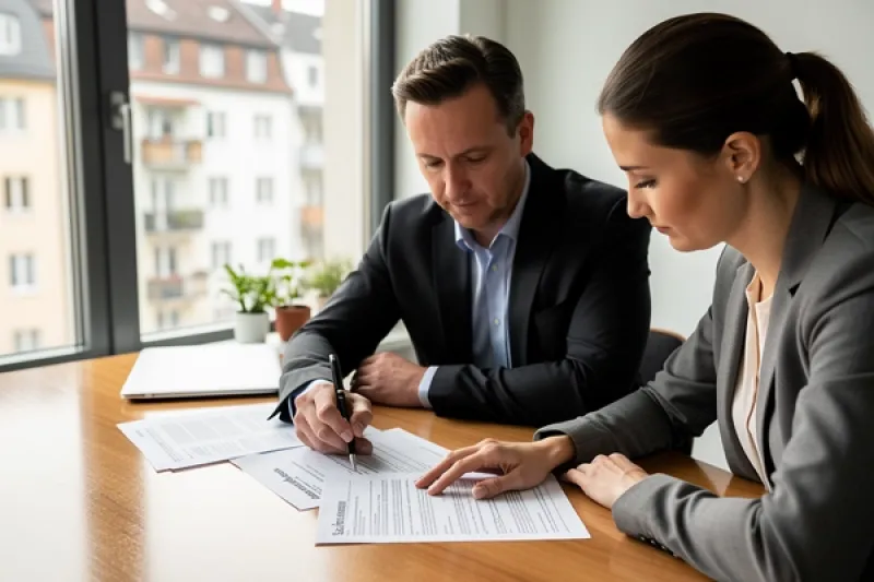 Makler erklärt einer Kundin eine Vertragsklausel