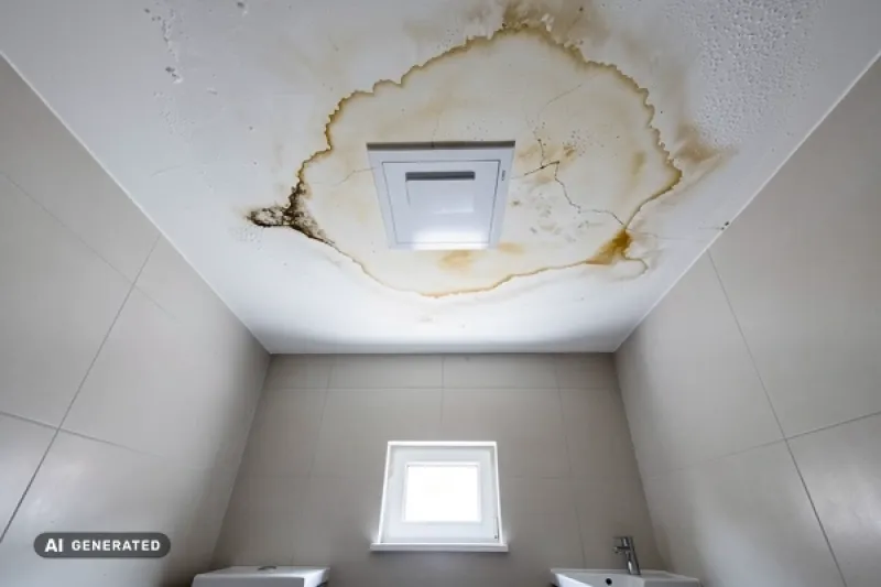 Gäste-WC mit einem Feuchtigkeitsschaden an der Decke