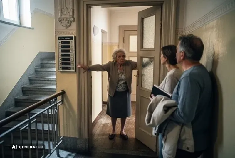 Eine ältere Dame verweigert einem Vermieterpaar den Zutritt zu ihrer Wohnung