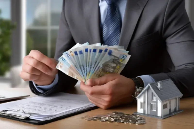 Mann im Anzug hält ein Bündel Geldscheine in der Hand