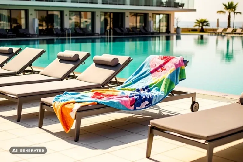 Liegen an einem Hotelpool, eine Liege ist mit einem Handtuch reserviert