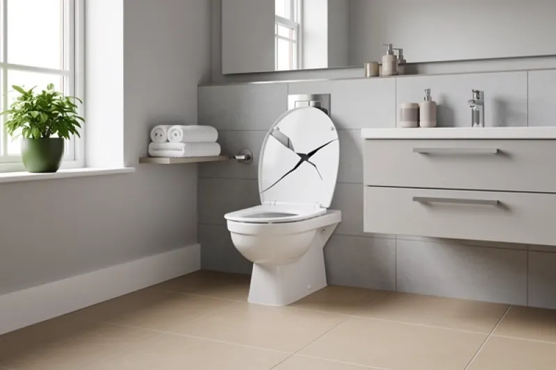 Defekter Toilettensitz ein einem Badezimmer