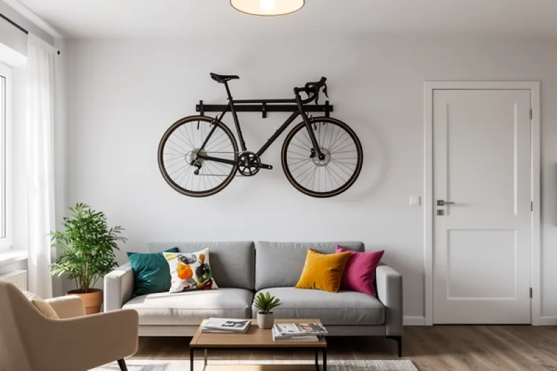 Fahrrad hängt an der Wand der Mietwohnung