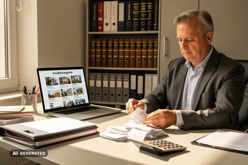Makler sortiert in seinem Büro Kostenbelege