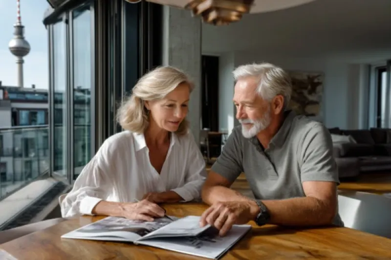 Paar sitzt am Küchentisch seiner Berliner Wohnung