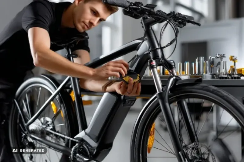 junger Mann tauscht den Akku eines E-Bikes aus