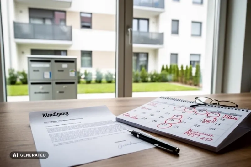 Auf einem Schreibtisch liegt eine Kündigung und ein Kalender