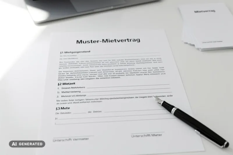 Ein Mustermietvertrag liegt auf einem hellen Schreibtisch